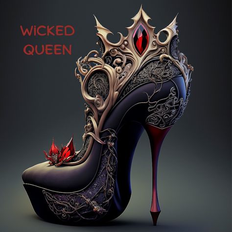 I imagined Disney characters as heels.2022. Queen Shoes, Whimsical Shoes, Magic Shoes, Fairy Shoes, Glass Shoes, Stylish Heels, Fantastic Shoes, Shoes Outfit Fashion, Disney Shoes