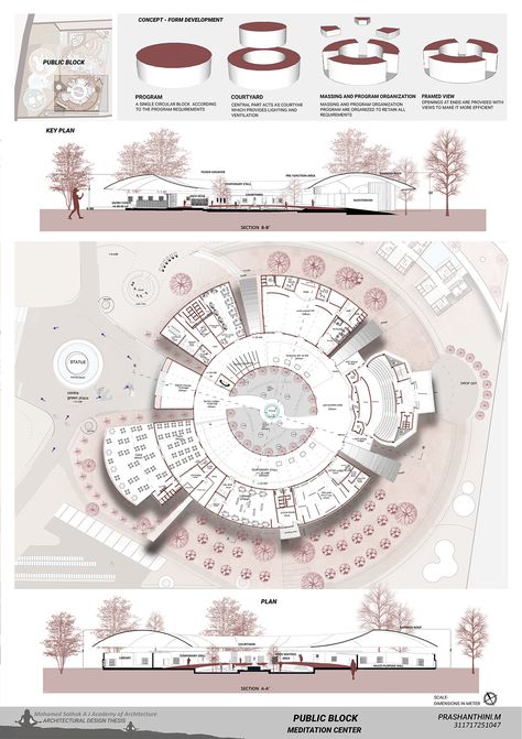 Meditation center thesis project architecture :: Behance Thesis Interior Design Projects, Thesis Architecture, Lab Architecture, Cultural Center Architecture, Design Concept Architecture, Section Drawing Architecture, Architectural Thesis, Architecture Thesis, Architecture Diagram