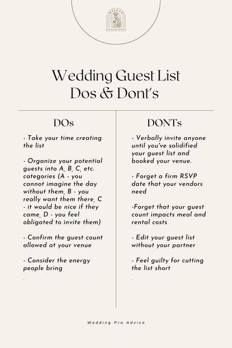 Wedding Planning Guest List, How To Make A Guest List Wedding, How To Decide Who To Invite To Wedding, How To Choose Wedding Guests, Wedding Guest Tips, Who To Invite To A Small Wedding Guest List, Wedding Tentative, Wedding Tip Wednesday, Wedding Theme List