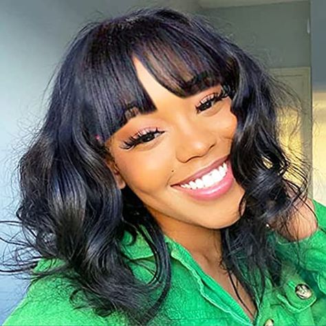 Check out this 🔥 Hair Body Wave Human Hair Wig with Bangs! Made from 100% Brazilian Virgin Hair, this Bob Wig has a natural color and 130% density. It's glueless and perfect for Black women. Get your trendy look now! #AD #CommissionsEarned Loose Wave Bob, Body Wave Bob Wig, Body Wave Bob, Grey Hair Extensions, Bob Wigs With Bangs, Bob Wig With Bangs, Short Wavy Bob, Glueless Wigs, Beautiful Wigs