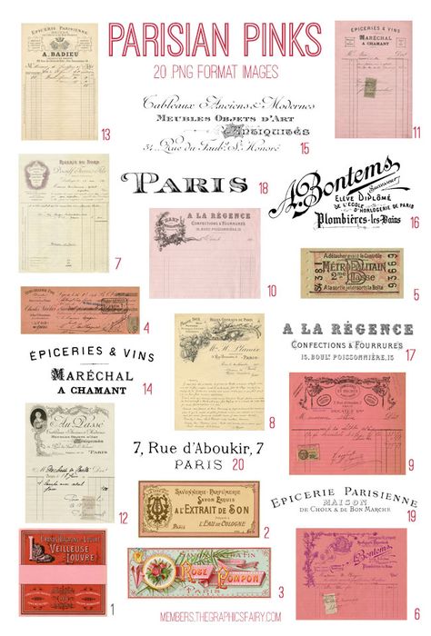 Scrapbook Prints Free Printable, Pink Journal Printable, Pink Vintage Ephemera, Pink Stickers For Journal, Pink Journal Stickers Printable, Pink Junk Journal, Pink Vintage Stickers, Prints For Journal, Vintage French Ephemera