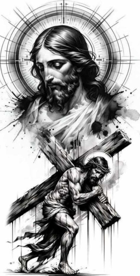 Jesus Tattoo On Arm, Tattoo Jesus Cristo, Jesus On Cross Tattoo, Jesus Sketch, Praying Hands Tattoo Design, Christus Tattoo, Cruz Tattoo, Jesus Christ Tattoo, Jesus Tattoo Design