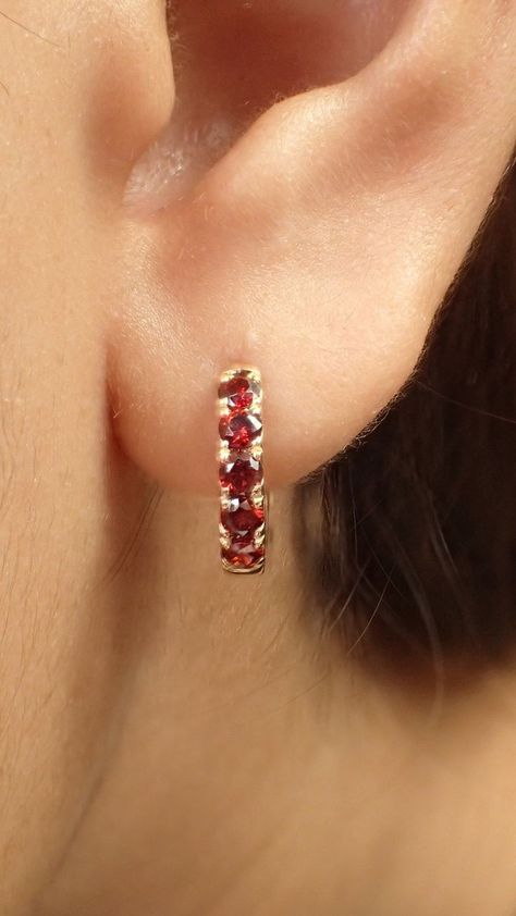 Gold Neck Chain, Red Ruby Earrings, Huggie Earrings Silver, Huggie Earring, Gifts Bridesmaid, Etsy Bridesmaid Gifts, January Birthstone, Ruby Earrings, Garnet Earrings