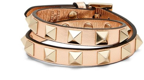 VALENTINO Rockstud wraparound leather bracelet in Bronze Valentino Rockstud, Rose Gold Jewelry, Dream Jewelry, Fashion Killa, Women Accessories Jewelry, Valentino Garavani, Wrap Bracelet, Calf Leather, Leather Bracelet