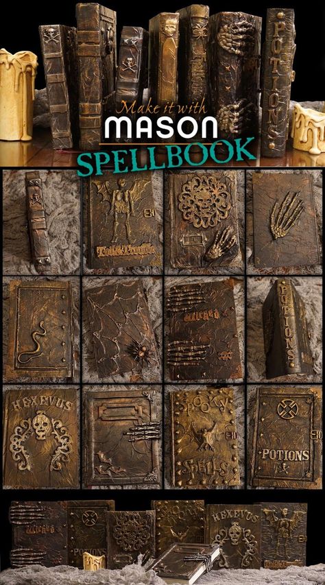 a Mason says what?: Make It With Mason - Spell Books Deco Cinema, Halloween Spell Book, Uhyggelig Halloween, Halloween Spells, Casa Halloween, Spell Books, Anniversaire Harry Potter, Theme Harry Potter, Diy Halloween Decor