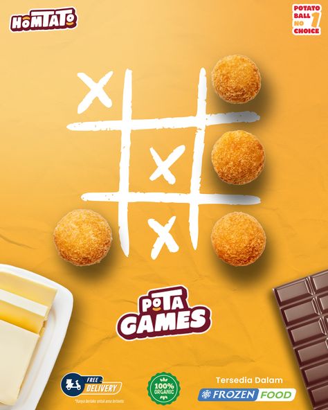 Design contain Tic Tac Toe mini games, design for Homtato "Pota Games" Games For Social Media Interactive, Game Social Media Design, Instagram Feed Content Ideas, Gaming Social Media Design, Food Advertising Design Creative, Game Social Media Post, Games Social Media, Food Social Media Post, Food Photography Tutorial