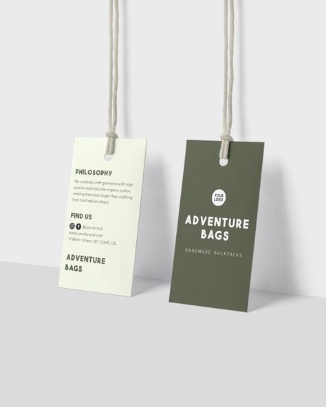 Editable template of hang tag design. Perfect for your handmade item like bags and other accessories 🎒👜 Shop Price Tags Display Ideas, Bag Tag Design Ideas, Handtag Labels Design, Hang Tag Design Clothing Labels, Product Tag Design, Hangtag Inspiration, Hang Tags Design, Clothing Tag Design, Bag Tag Design