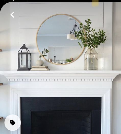 Round Mirror Over Fireplace, Mirror Over Fireplace, Chimney Decor, Interior Design Degree, Diy Fireplace Makeover, High Ceiling Living Room, Fireplace Mantle Decor, Mantel Design, Fireplace Mantel Decor