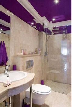 Bathrooms on Pinterest | Cottage Style Bathrooms, Cottage ... Violet Bathroom, Magenta Interior, Purple Ceiling, Colored Wallpaper, Purple Bathroom, Purple Home Decor, Purple Things, Purple Bathrooms, Purple Bedroom