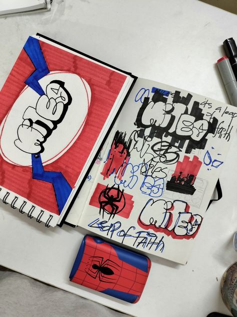 Spiderverse Sketchbook, Spiderverse Sketch, Miles Morales Sketch, Sketch Spiderman, Book Symbol, Aesthetic Spiderman, Spiderman Sketch, Sketch Book Ideas, Into The Spiderverse