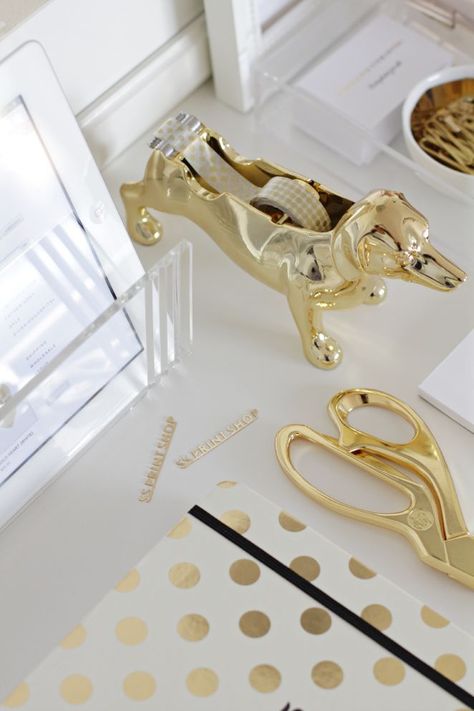 Luxury Home Accessories | Interior Design Ideas | Decoration Ideas | Home Decor Ideas | For more inspirational ideas take a look at: www.bocadolobo.com Gold Desk Accessories, Pretty Office, Luxury Home Accessories, Gold Desk, Gold Office, Desk Essentials, Stylish Desk, Tape Dispenser, Office Crafts