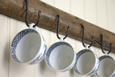 This ornate cup hook has a decorative twist in the upright and a nice little curl at the top of the hook. Fixed by way of a drive-in spike. Cup Hooks, Diy Accent Wall, Kitchen Dresser, Easter Basket Diy, Diy Greenhouse, How To Hang, Diy Furniture Easy, Wooden Beams, Door Furniture