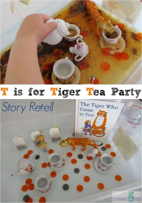 Story Telling Week Activities, Tiger Came To Tea Activities, Tiger Who Came To Tea Tuff Tray, The Tiger Who Came To Tea Activities, The Tiger Who Come To Tea Eyfs, The Tiger Who Came To Tea, Tiger Who Came To Tea Activities, T Is For Tiger, Sensory Story