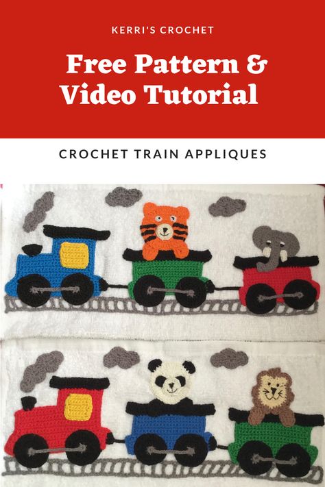 Crochet Train Applique Free Pattern, Car Knitting Pattern, Crochet Train, Towel Series, Crochet Appliqué, Crochet Blanket Tutorial, Crocheted Animals, Crochet Applique Patterns Free, Crochet Appliques