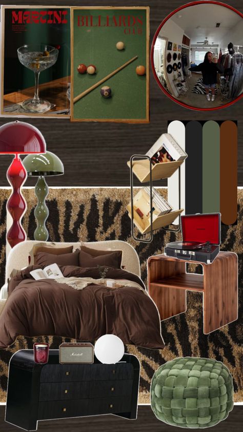 I put together this collage for my bedroom revamp. I chose more natural colors, and decided to add red for a pop of color. I wanted something adult and sexy but also something that stayed true to my earthy aesthetic. Earthy Mid Century Modern, Nyc Rooms, Deco Studio, Dream Apartment Decor, Apartment Decor Inspiration, Dream Room Inspiration, Apartment Inspiration, Room Ideas Bedroom, Apartment Room