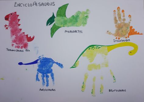 Dinosaur Hand Print Craft, Dino Footprint Craft, Dinosaur Infant Crafts, Hand Print Dinosaur For Kids, Dinosaur Infant Art, Dino Handprint Craft, Dinosaur Painting Ideas, Dinosaur Hand Print, Dinosaur Footprint Art