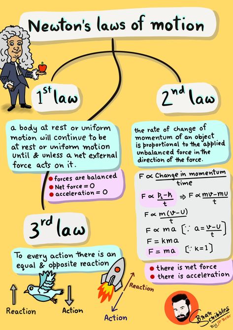 Explanation of Newton's three laws of motion. Newton's 1st law, 2nd law and 3rd law | Demystifying Science | Colorful Notes and study material | Class 9 | CBSE | Brar Scribbles Newtons Three Laws Of Motion, Physics Laws Of Motion, Newton's Laws Of Motion Project, Newtons Law Of Motion Notes, As Physics Notes, Laws Of Newton, Class 9 Science Notes Physics Motion, How To Study Physics Class9, Newton's 3rd Law Of Motion