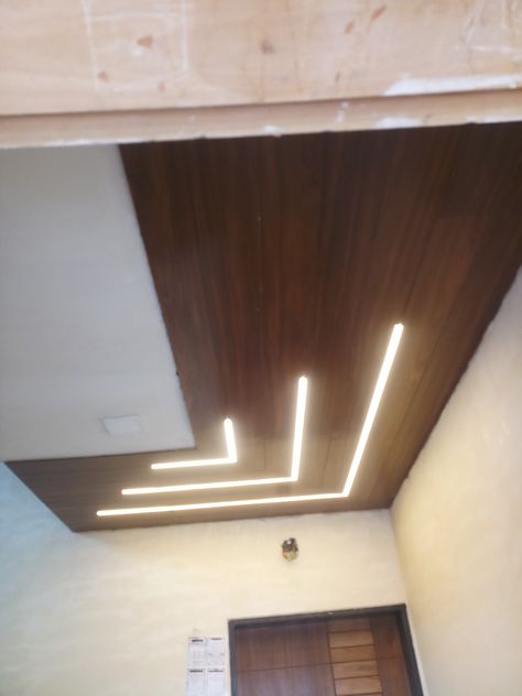 Wooden ceiling L shape , Led light , done by my worker team. L Shape False Ceiling Designs, Foyer Ceiling, Simple False Ceiling Design, Wooden Ceiling, Ceiling Design Bedroom, Wooden Ceilings, False Ceiling Design, False Ceiling, Profile Design