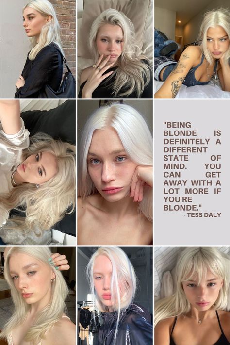 platinum blonde hair inspiration #PlatinumBlondeHair #Aesthetic #HairCare #SilverHair 90s Platinum Blonde Hair, Best Hair Dye For Blonde Hair, Best Platinum Blonde Hair Color, Atomic Blonde Hair, Platinum Hair Outfits, White Gold Blonde Hair, Platinum Blonde Outfits, Platinum Blonde Pale Skin, Blonde Hair Cool Tones Pale Skin