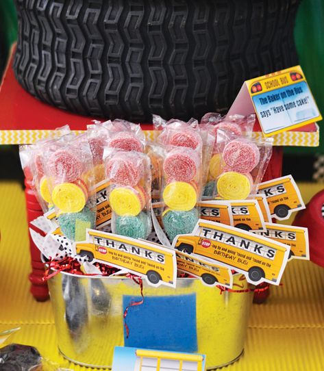 School Bus Party Favors, Cocomelon Wheels On The Bus Party, School Bus Party Theme, Wheels On The Bus Themed Birthday Party, The Wheels On The Bus Activities, Bus 2nd Birthday Party, Wheels On The Bus Birthday Party, School Bus Birthday Party, Candy Skewers