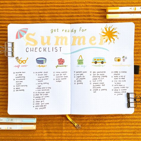 Hello everyone! I'm Charizze from @art_bujo_charizzetotto on Instagram and Charizze T on YouTube. Now that warmer weather and summer sun is just around the corner, it is a perfect time to prepare! So on this blog post, I'm very excited to share with you how to get ready for a fun summer that you can create on your bullet journal! RECOMMENDED SUPPLIES: Archer and Olive Notebook - I'm using the A5 Dandelion Dreams dot grid notebook Archer and Olive Acrylograph Pens - I used colors from the Vern Journal Free Printable, Archer And Olive, Summer Checklist, Summer Journal, Grid Journals, Dot Grid Journal, Dot Grid Notebook, Budget Book, Planner Pens