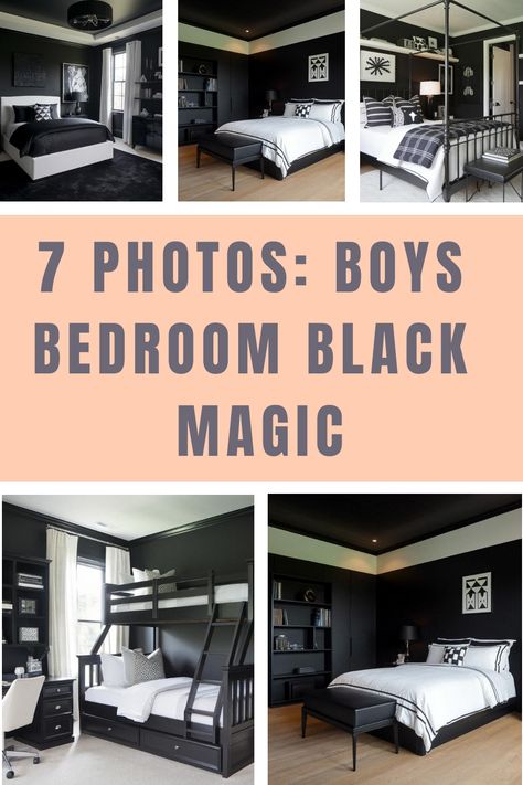 7 Photos: Boys Bedroom Black Magic Boys Black Bedroom Ideas, Bedroom Black Decor, Black And White Kids Bedroom, Teenager Boys Bedroom Ideas, Black Decor Ideas, Bedroom Attic Ideas, Boys Space Bedroom, Kids Bedroom Paint, Boys Bedroom Paint