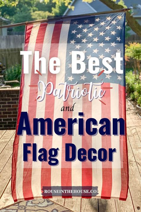 The Best American Flag Decor & Patriotic Finds - RouseintheHouse American Flag In Front Of House, American Flag On House Exterior, American Flag Home Exterior, Bunting Flags American Porch, Americana Artwork, Patriotic Front Porch, American Flag Pillow, Patriotic Garden Flag, Patriotic Pillow