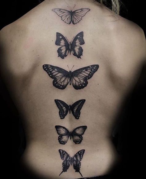 Richard Blackstar Moth Spine Tattoos For Women, Butterfly Back Tattoo Women Black, Moth Spine Tattoo, Moth Artwork, Beautiful Back Tattoos, Spine Tats, Tattoo Ideas Inspiration, Delicate Tattoos For Women, Flower Spine Tattoos