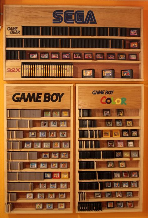 Image Video Game Storage, Nerd Room, Retro Games Room, Man Cave Basement, Video Game Room Design, Game Storage, Urban Interiors, Video Game Rooms, Man Cave Home Bar