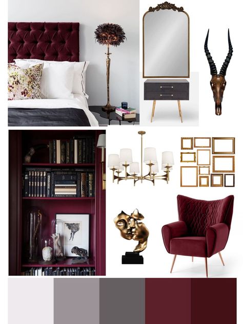 Burgundy Furniture Bedroom, Burgundy And Blue Bedroom Ideas, Burgundy Guest Bedroom, Burgundy And Beige Living Room, Grey And Burgundy Bedroom, Merlot Bedroom, Color Palette Office, Bedroom Burgundy, Maroon Room