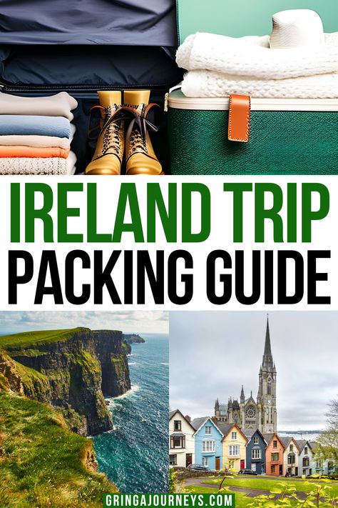 Planning a trip to the enchanting landscapes of Ireland? Look no further! From weather-appropriate clothing to essential travel accessories, this article has you covered, helping you navigate the dynamic weather and diverse activities Ireland has to offer. Whether you're exploring ancient castles or hiking through lush green valleys, this packing guide is your go-to resource to make the most of your unforgettable journey. Ireland Packing List, Packing Tips And Tricks, Bucket List Europe, Ireland Travel Guide, Packing Guide, Ireland Vacation, Packing List For Travel, Packing Lists, Travel Articles