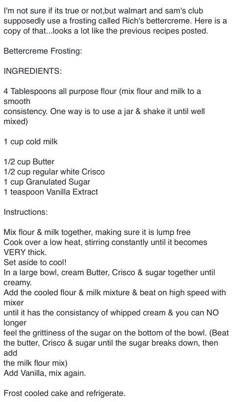 Sam's Club Frosting (copycat) Walmart Cupcakes Recipe, Copycat Sams Club Whipped Frosting, Sams Club Cake Recipe, Sams Club Copycat Recipes, Bettercreme Whipped Frosting Recipe, Walmart Frosting Recipe, Walmart Whipped Icing Recipe, Bettercreme Recipe, Walmart Whipped Frosting Recipe