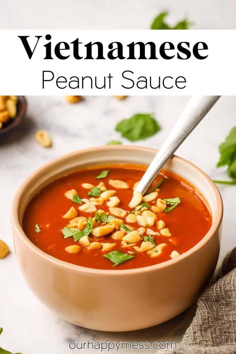 If you’re used to pale and bland peanut sauce, this bold, punchy, mildly spicy Vietnamese peanut sauce will take your spring rolls and dumplings to the next level! Vietnamese Peanut Sauce, Vegan Peanut Sauce, Peanut Dipping Sauces, Asian Sauce, Holiday Dessert Recipes, Vietnamese Cuisine, Chili Garlic Sauce, Peanut Sauce, Foodie Recipes