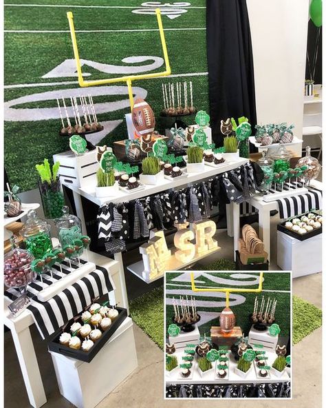 S w e e t M a k e r y Designs on Instagram: "Super Bowl Sunday! Which team will win? Throwback to this football baby shower! #superbowl #footballdesserttable #footballparty #superbowlsunday #sweetmakerydisplays #footballbabyshower #featuremyparty #partythemethursday" Football Dessert Table, Football Dessert, Football Desserts, Football Banquet, Football Baby Shower, Super Bowl Sunday, Football Baby, Football Party, Creative Decor