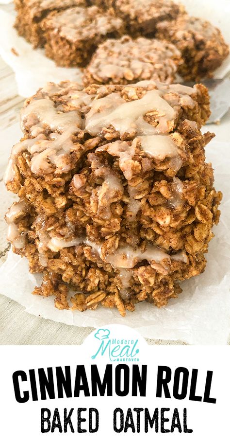 This Cinnamon Roll oatmeal recipe is the perfect combination of hot cereal and cinnamon rolls packed into one delicious breakfast recipe. I’m always looking for new breakfast ideas and this baked oatmeal was a huge hit with my family. They are healthy, high in fiber, and taste just like your favorite dessert. Baked Oatmeal Recipes Cinnamon Roll, Baked Oatmeal Donut, Sticky Cinnamon Roll Baked Oatmeal, Cinnamon Roll Baked Oatmeal Protein, Oat Donut Recipe, Baked Oatmeal Cinnamon Roll, Oatmeal Cinnamon Rolls, Rolled Oat Recipes, Cinnamon Roll Oatmeal Bake