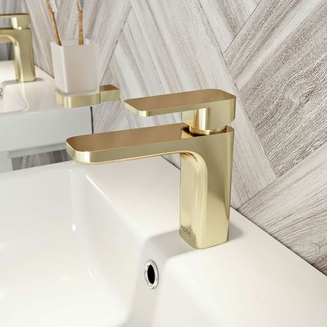 Gold Taps, The Spencer, Gold Bathroom Accessories, Downstairs Loo, Downstairs Toilet, Gold Fixtures, Big Bathroom, Gold Bathroom, Downstairs Bathroom