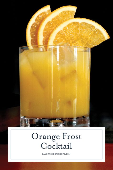 Orange Frost Cocktail is a refreshing and festive holiday cocktail using whiskey, lemon and orange juice and maple syrup. Make this your holiday party cocktail! #whiskeycocktails www.savoryexperiments.com  via @savorycooking Whiskey Orange Juice Cocktails, Maple Whiskey Sour, Whiskey Orange Juice, Whiskey Cocktails Easy, Orange Juice Cocktails, Maple Whiskey, Orange Juice Drinks, Festive Holiday Cocktails, Raspberry Mojito