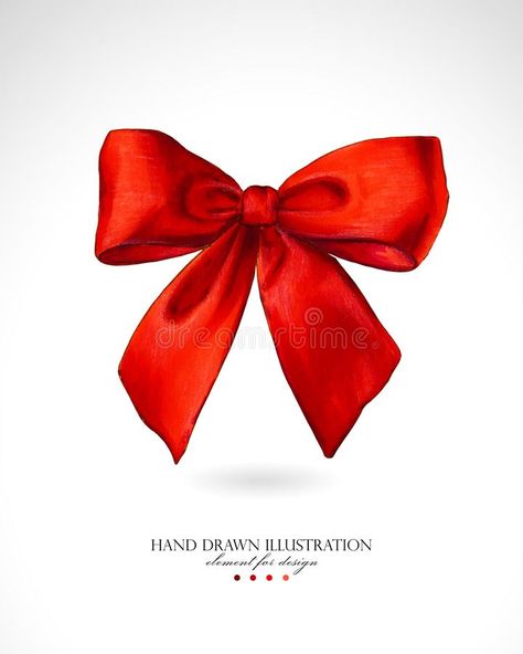 Realistic Bow Drawing, Red Bow Drawing, Christmas Bow Illustration, Christmas Bow Drawing, Satin Drawing, Bow Reference, Bows Illustration, Bow Painting, Bow Illustration