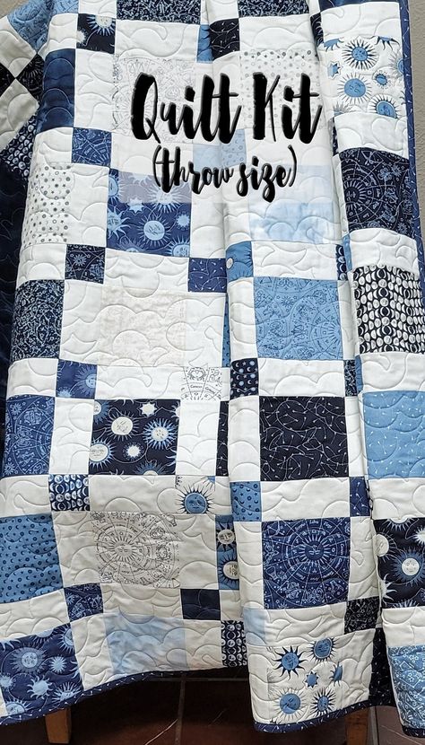 Gray And Blue Quilt Ideas, Easy Blue Quilt Patterns, Memory Quilts From Clothes Men, Blue And White Scrap Quilts, Quilt Kits For Sale, Quilts With Navy Background, Indigo Quilts Blue And White, Blue Quilt Patterns, Charm Pack Quilt