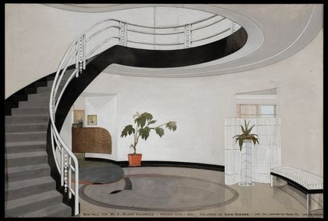 Kem Weber: Bixby house (Kansas City, Kan.) — Calisphere Kem Weber, Streamline Moderne Architecture, Nautical Elements, Scientific Thinking, Home Designing, Apartment Chic, Streamline Moderne, Soup Kitchen, Horizontal Lines