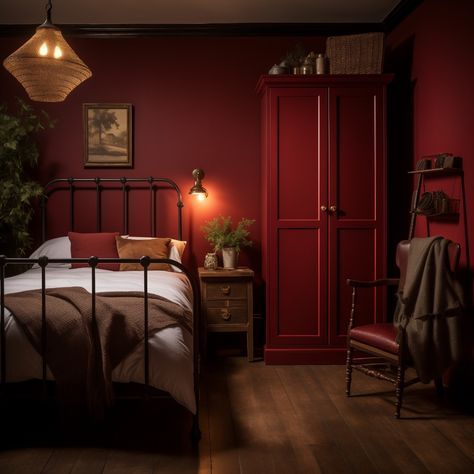 Wall Color Inspo Bedroom, Red And Brown Bedroom, Dark Red Bedroom Ideas, Dark Red Bedroom, Bedroom Burgundy, Burgundy Room, Red Room Decor, Burgundy Bedroom, Burgundy Walls