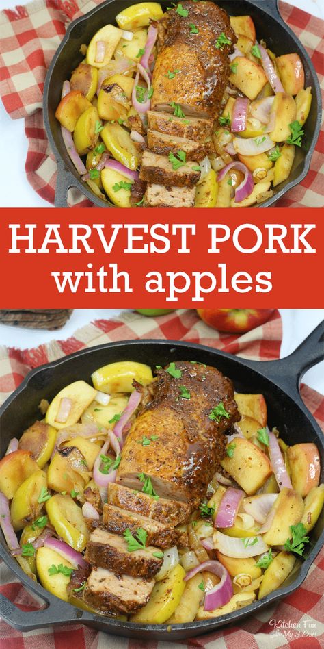 Harvest Pork loin with apples and onions is a great dinner recipe for the family. Pork Roast Recipes Oven, Pork Loin With Apples, Pork With Apples, Boneless Pork Loin Recipes, Pork Loin Recipes Oven, Baked Pork Loin, Pork Roast With Apples, Pork Food, Apples And Onions