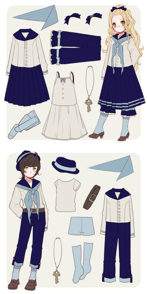 Cute Sailor Uniforms Outfit Drawing, Sailor Uniform, Manga Clothes, Navy Outfit, Anime Dress, Drawing Clothes, Manga Illustration, Paper Doll, Character Outfits