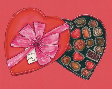 here’s to you, ladies! happy international women’s day today (and every day).. a good excuse to get yourself a little treat ;) 💝🍫🌸🧁 Valentines Day Clay Ideas, Box Of Chocolates Drawing, Valentines Watercolor Art, Chocolate Sketch, Valentines Drawings, Valentine Chocolates, Chocolate Drawing, Valentines Day Art, Valentines Day Drawing