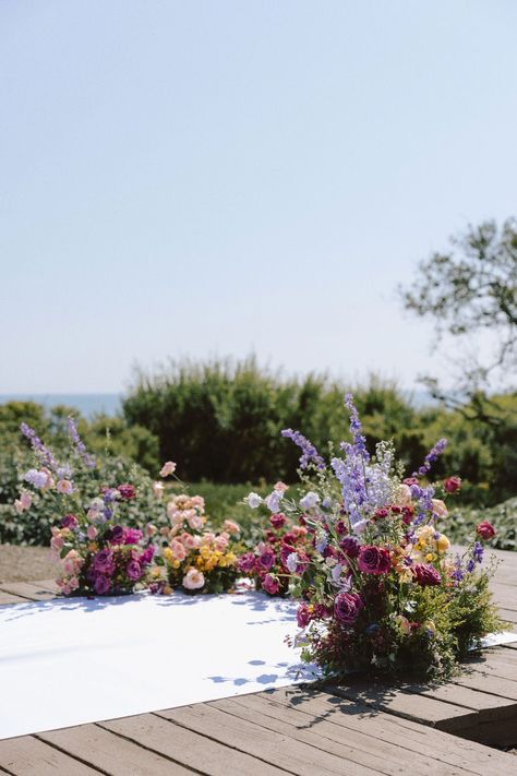 Ground Floral Ceremony, Wildflower Grounded Arch, Flowers Along Aisle Wedding, Wedding Flower Meadow, Floor Flower Arch, Floral Meadow Wedding, Garden Chuppah, Small Wedding Arch, Flower Meadow Wedding