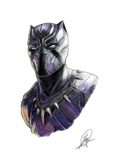 Black Panther Drawing Sketch, Black Panther Watercolor, Dessin Black Panther, Black Panther Dibujo, Superhero Graffiti, Black Panther Sketch, Dc Watercolor, Black Pantera, Marvel Sketches