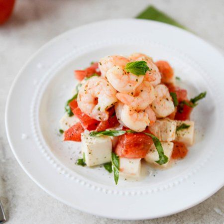 Gulf Coast Shrimp Caprese Salad - Relish Shrimp Caprese, Caprese Recipes, Caprese Salad Recipe, Mozzarella Salad, Low Cholesterol Recipes, Easy Shrimp, Shrimp Salad, Salad Dressing Recipes, Fresh Mozzarella