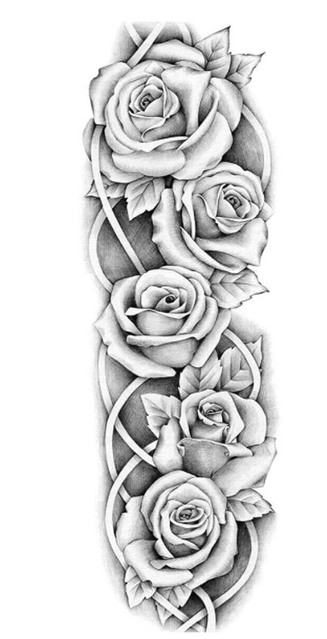 Self Made Tattoo Men Stencil, Rose Sleeve Tattoo Design, Half Sleeve Tattoo Stencils For Men Roses, Rose Tattoo Stencil Outline Men, 4 Roses Tattoo Design, Rose Half Sleeve Tattoos For Women, Half Sleeve Rose Tattoo, Rose Vine Tattoos, Rose Tattoo Stencil