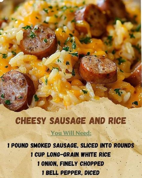 Cheesy Sausage Rice, Cheesy Sausage And Rice, Sausage And Rice, Sausage Rice, Cheesy Rice, Plant Based Soups, Rice Ingredients, Rice Casserole, Incredible Recipes