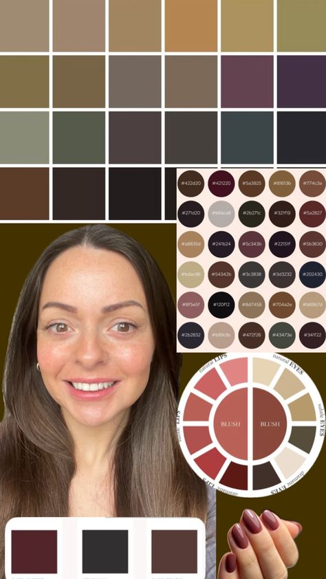 Deep Autumn Palette, Autumn Color Palette Fashion, Deep Autumn Color Palette, Autumn Skin, Soft Autumn Color Palette, Skin Tone Makeup, Dark Summer, Skin Color Palette, Deep Autumn